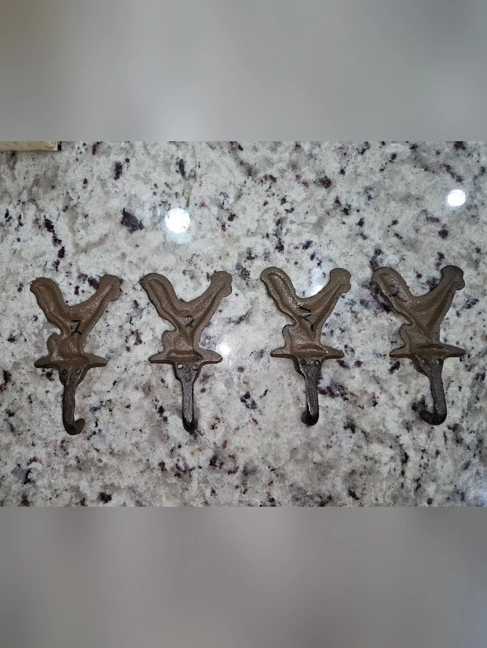 Set Of 4 Cast Iron Rooster Wall Hooks - Unpainted